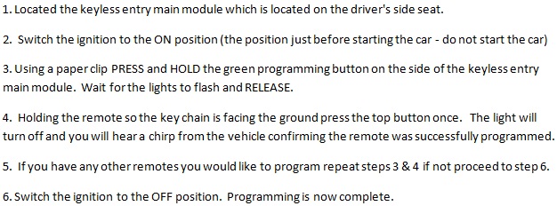 Free Keyless Entry Remote Programming