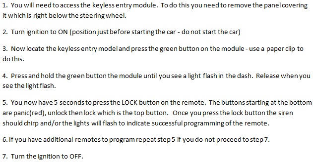Free Keyless Entry Remote Programming