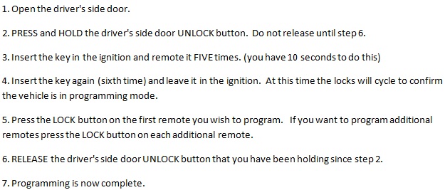 Free Keyless Entry Remote Programming