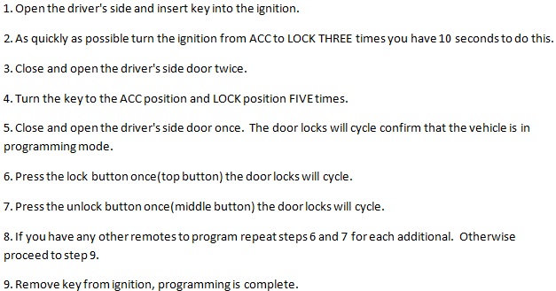 Free Keyless Entry Remote Programming