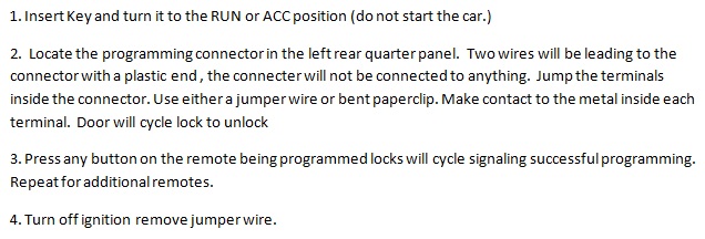 Free Keyless Entry Remote Programming