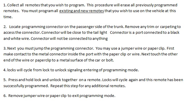 Free Keyless Entry Remote Programming