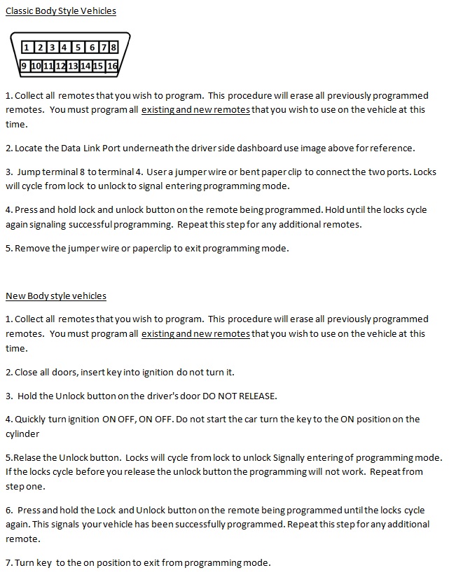 Free Keyless Entry Remote Programming