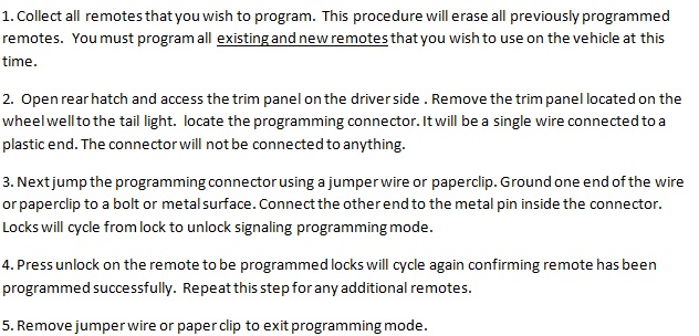 Free Keyless Entry Remote Programming