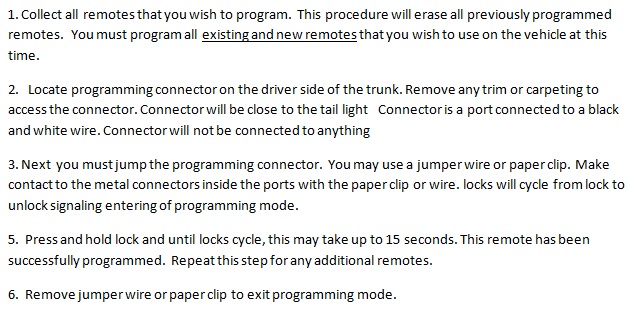 Free Keyless Entry Remote Programming