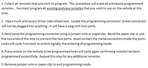 Free Keyless Entry Remote Programming