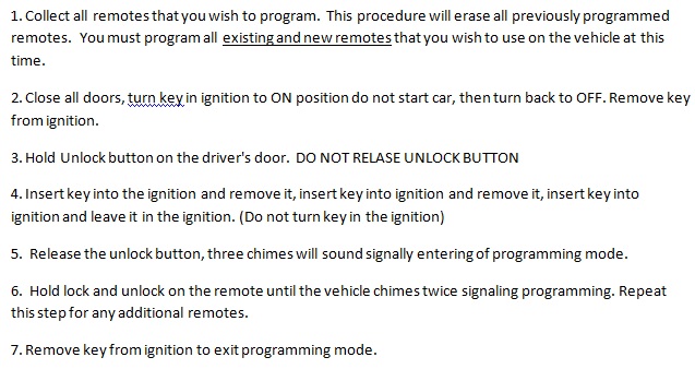 Free Keyless Entry Remote Programming