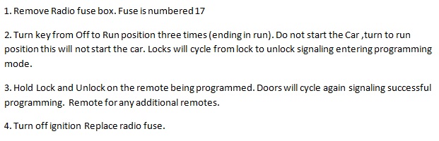 Free Keyless Entry Remote Programming