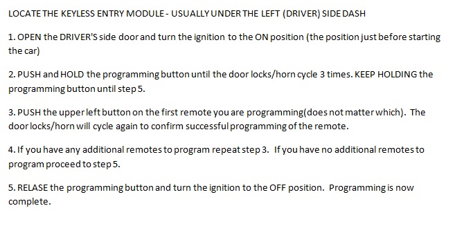 Free Keyless Entry Remote Programming