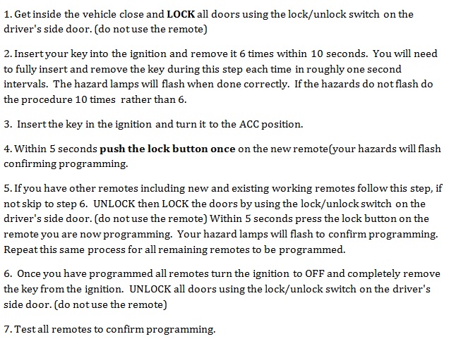 Free Keyless Entry Remote Programming