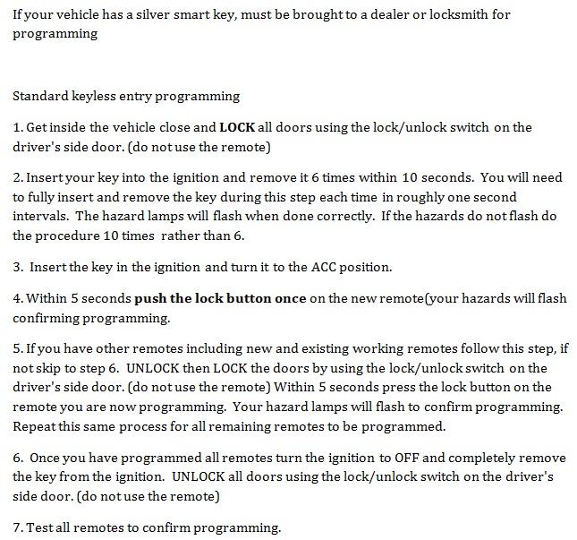 Free Keyless Entry Remote Programming