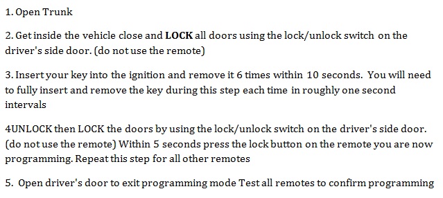 Free Keyless Entry Remote Programming