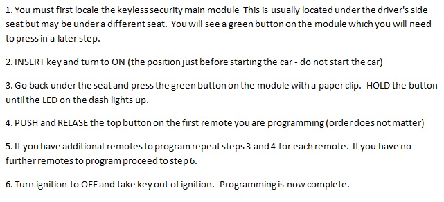 Free Keyless Entry Remote Programming