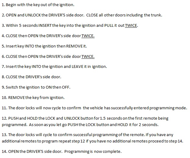 Free Keyless Entry Remote Programming