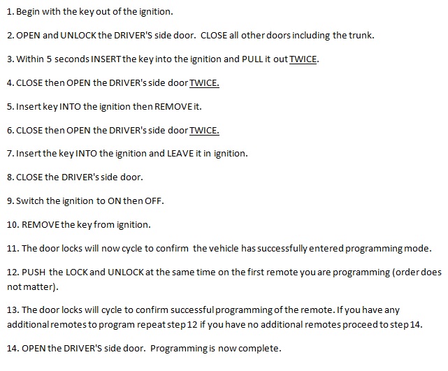 Free Keyless Entry Remote Programming