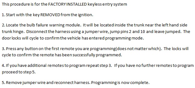 Free Keyless Entry Remote Programming