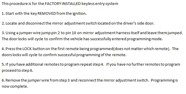 Free Keyless Entry Remote Programming