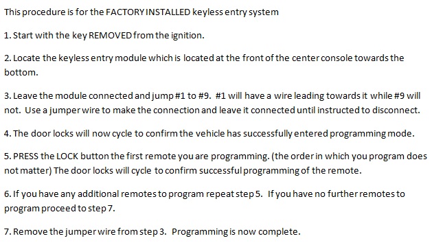 Free Keyless Entry Remote Programming